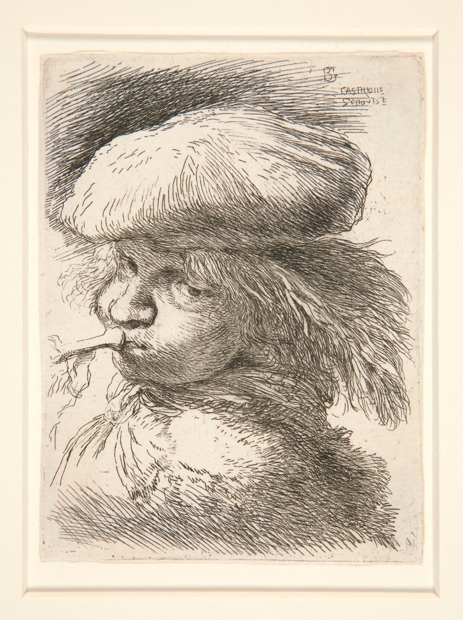 Young Man Blowing Trumpet, from the series Les petites têtes by Giovanni Benedetto Castiglione
