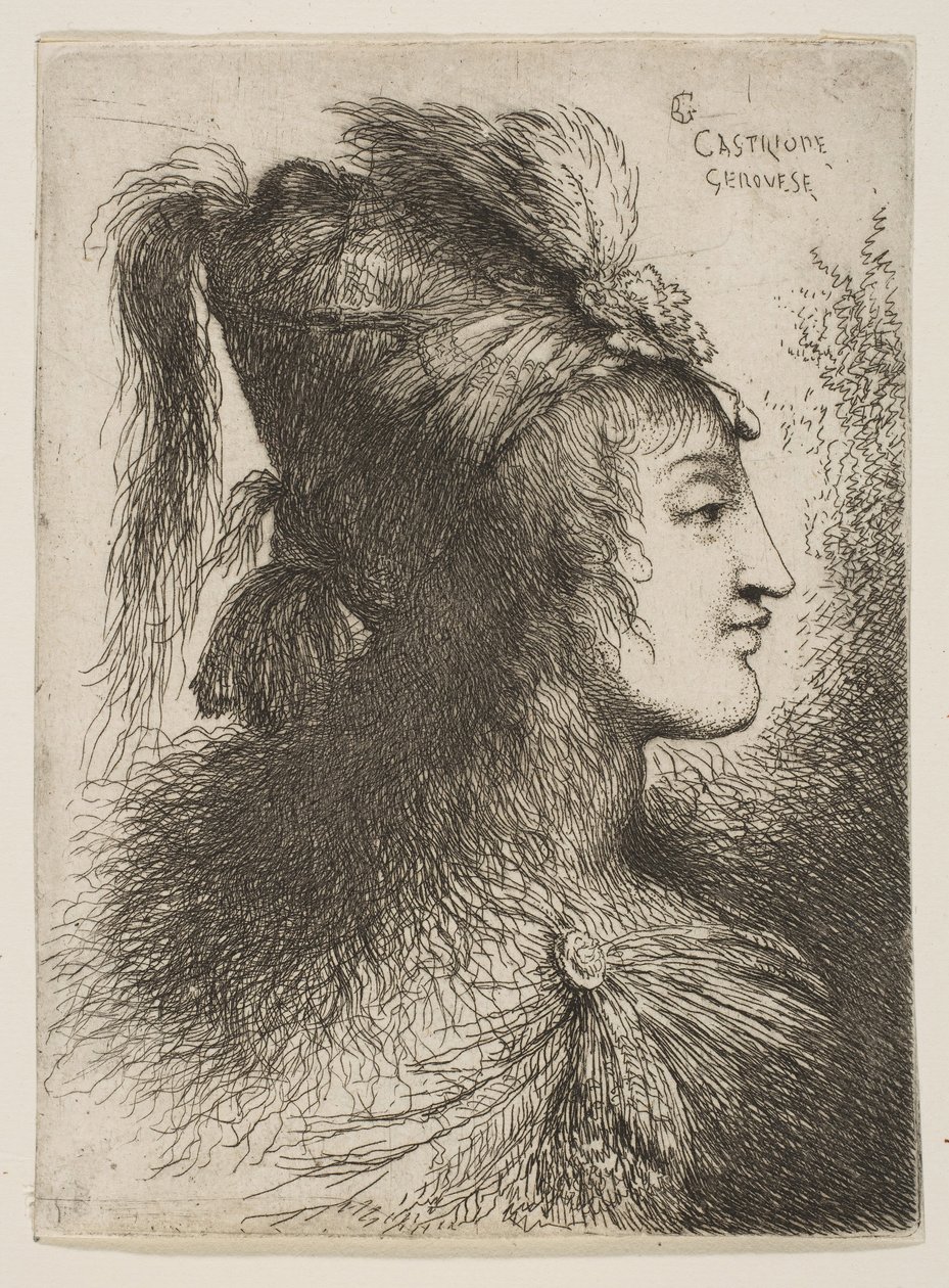 Young Man Wearing a Plumed Turban, Facing Right by Giovanni Benedetto Castiglione