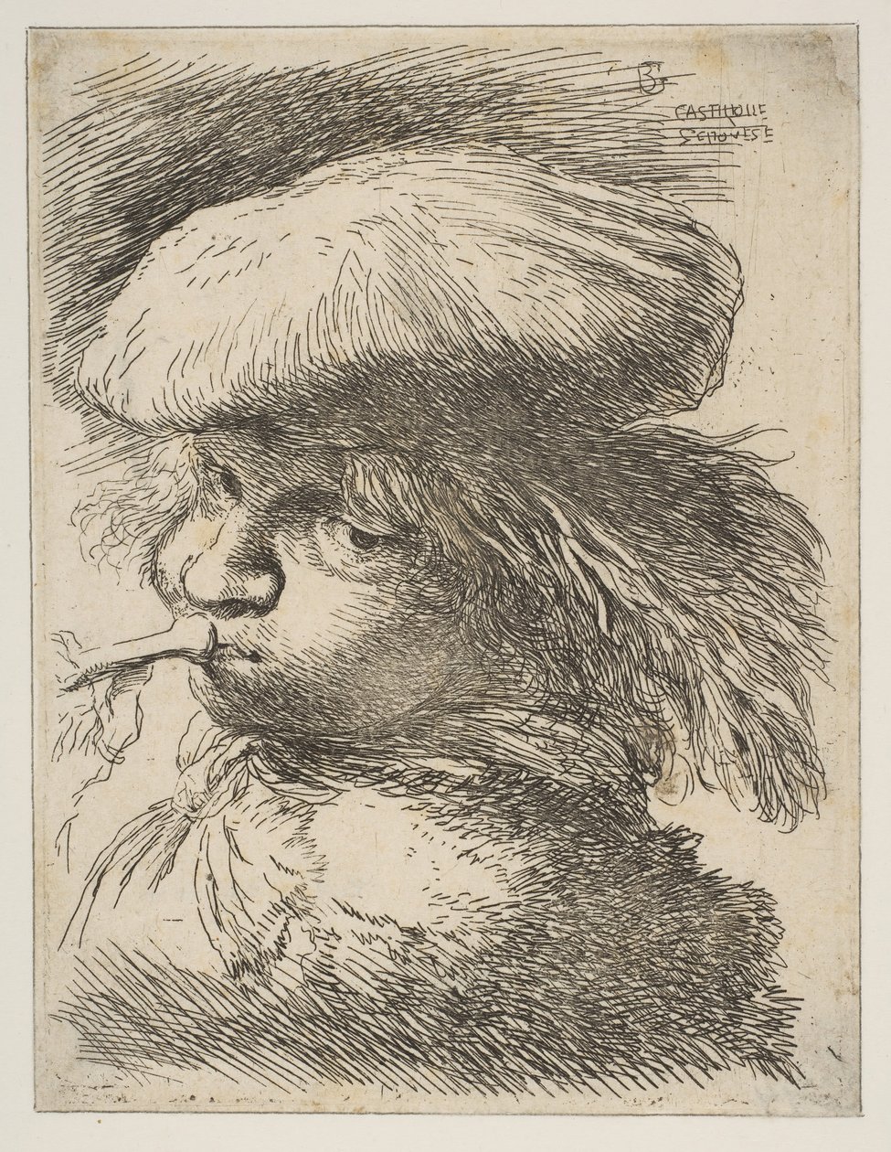 Young Man with a Trumpet Facing Left, from the series of Small Heads in Oriental by Giovanni Benedetto Castiglione