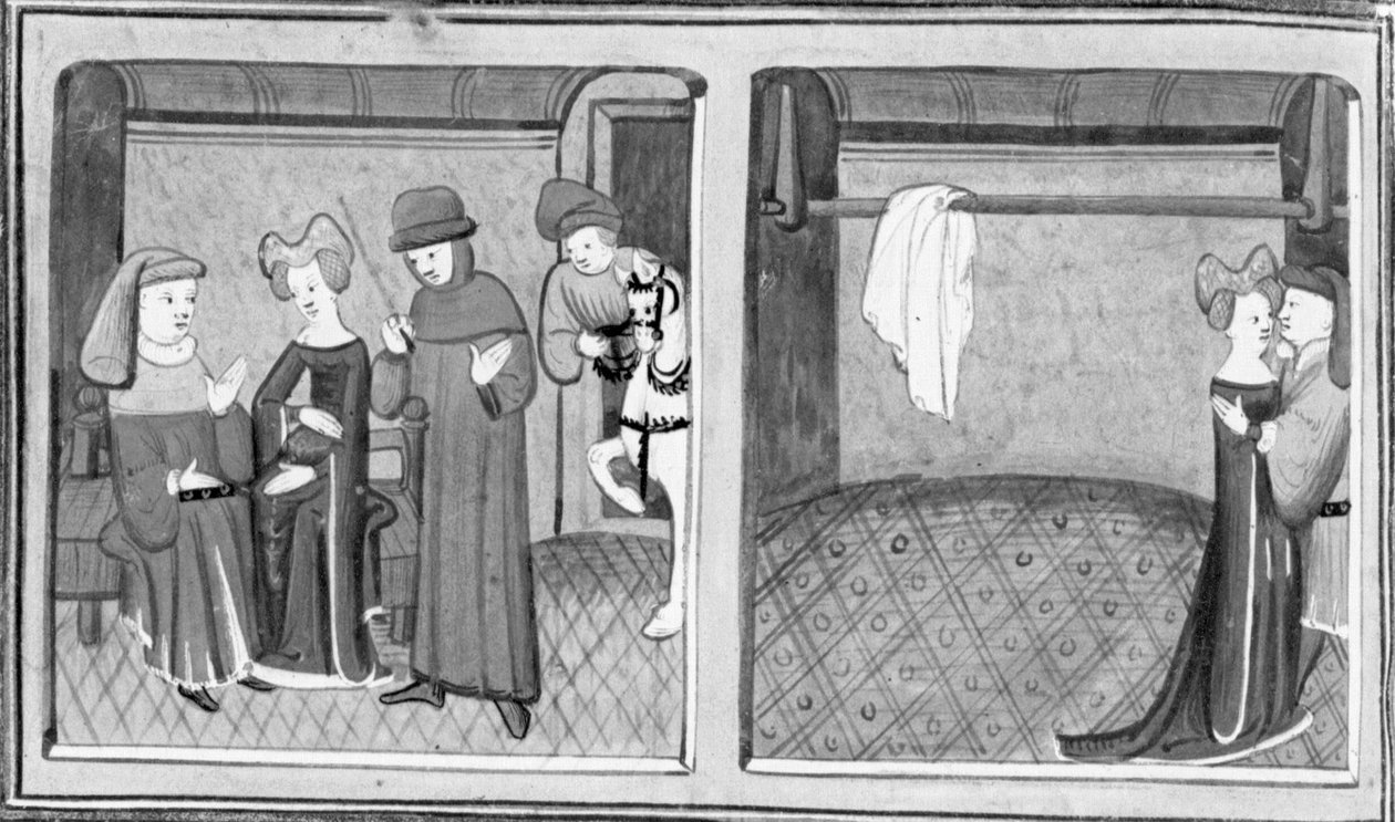 Decameron, Francesco Vergellesi allows Zima to speak with his wife; Zima and Francesco