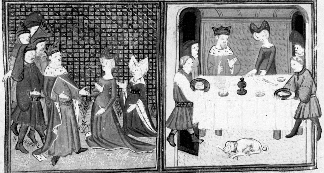 Decameron, The Marquise of Montferrat Receives Philippe the One-Eyed; The Nobles Sit at Banquet. First Day, Story 5 by Giovanni Boccaccio