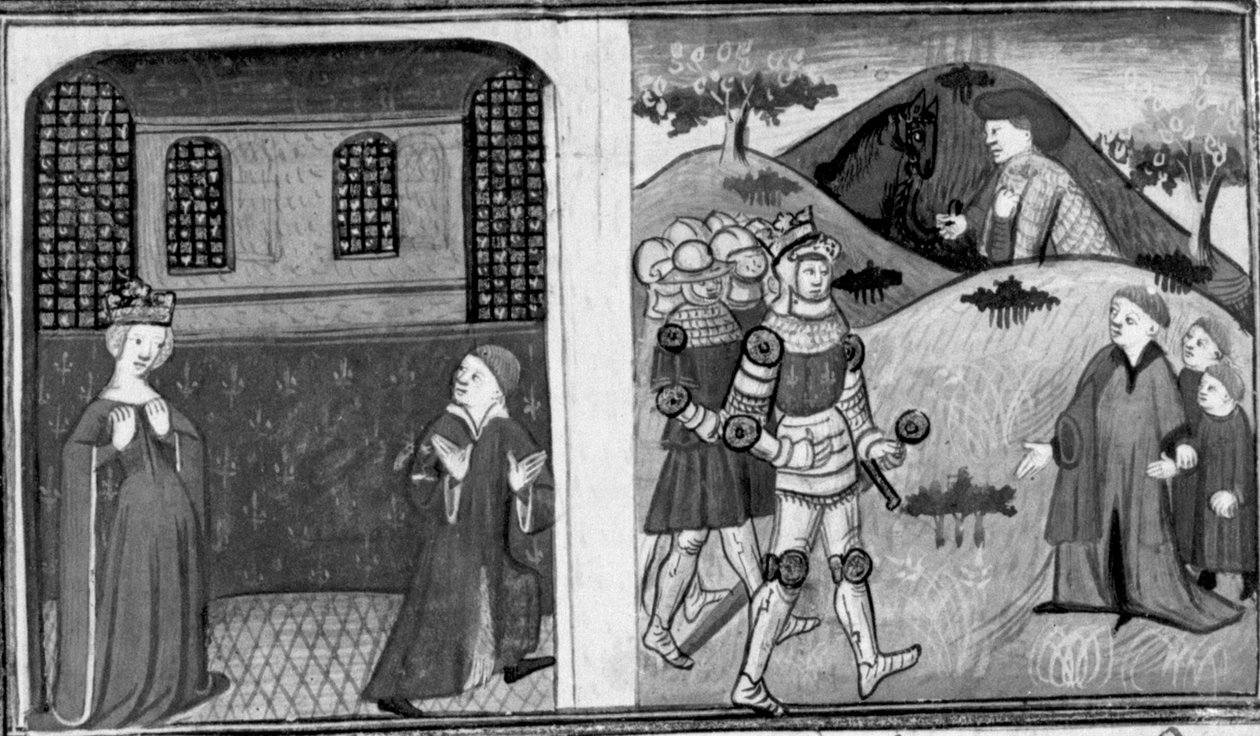 Decameron, The wife of the king of France accuses the Count of Anvers; the count reconciles with the king. Second day, story 8 by Giovanni Boccaccio