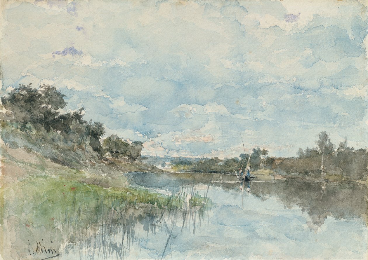 River Landscape with a Fishing Boat by Giovanni Boldini