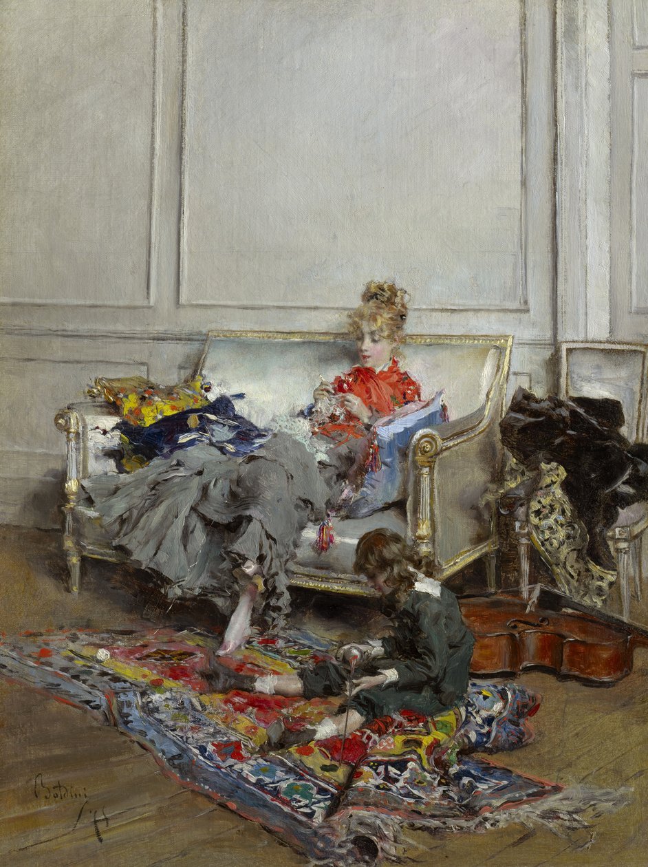 Young Woman Crocheting by Giovanni Boldini
