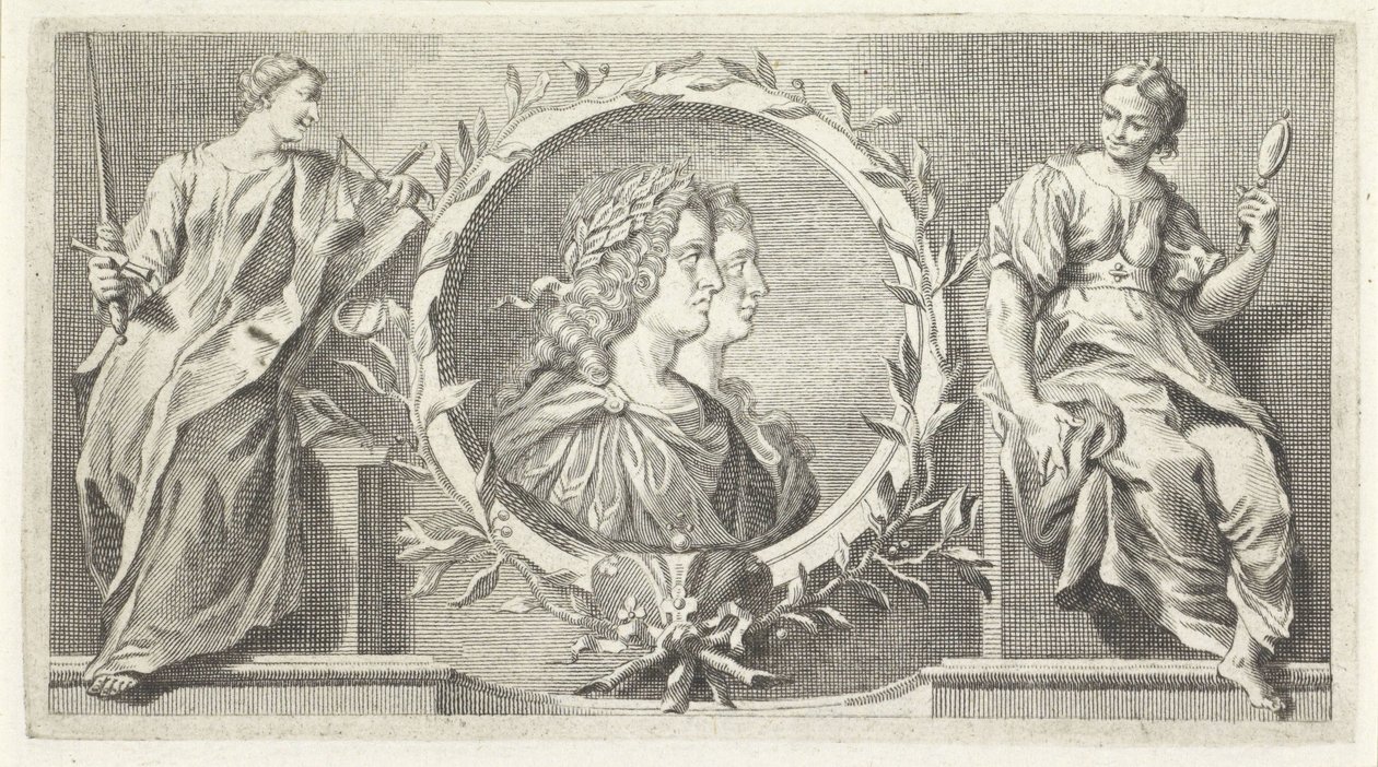 Cartouche with Laureate Man and Woman by Giovanni Cattini (attributed to)