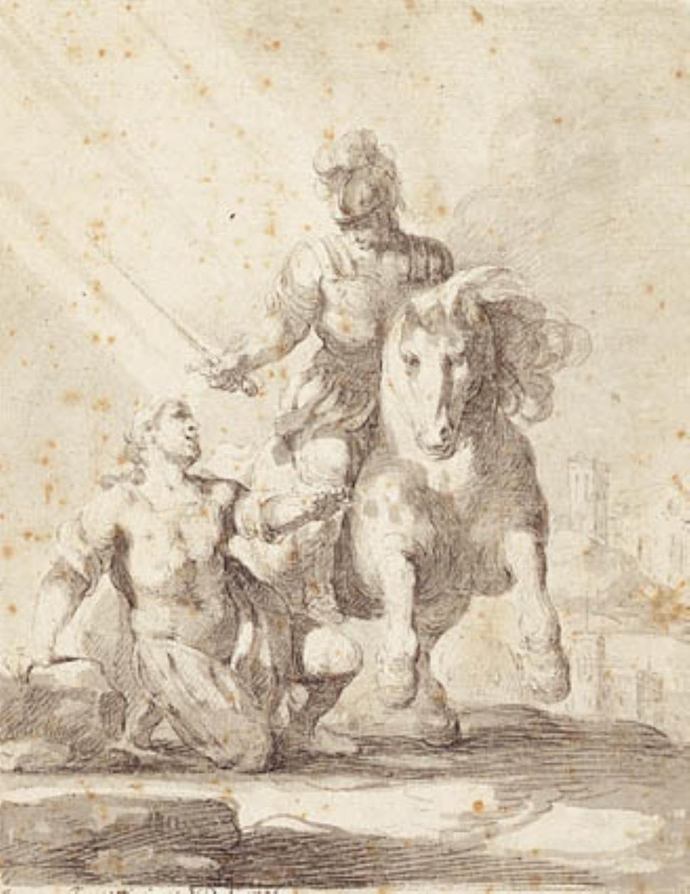 Soldier in Antique Clothing Swinging a Sword over a Kneeling Soldier by Giovanni Domenico Ferretti