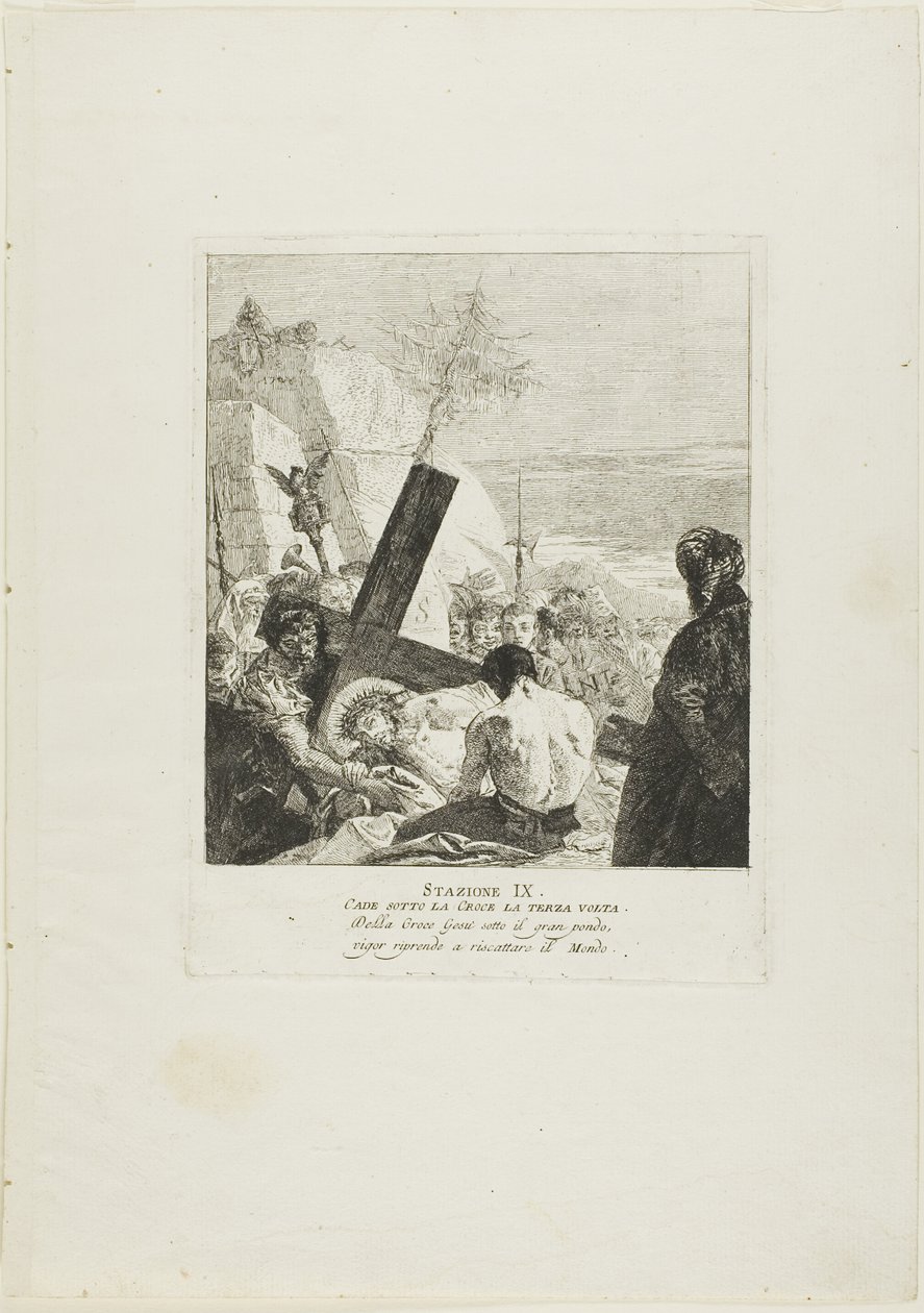 Christ Falls Beneath the Cross for the Third Time, plate nine from Stations of the Cross by Giovanni Domenico Tiepolo
