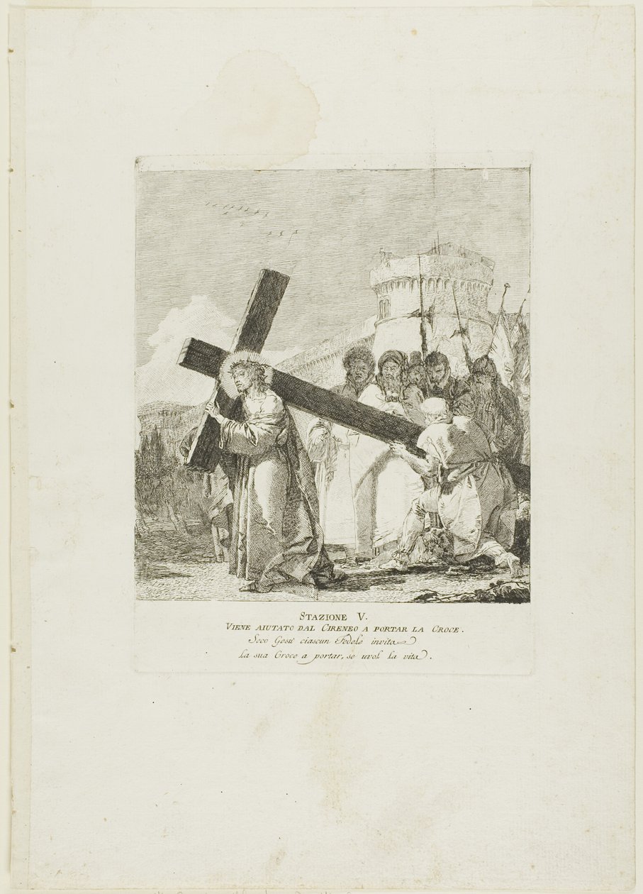 Christ is Helped by Simon of Cyrene, plate five from Stations of the Cross by Giovanni Domenico Tiepolo