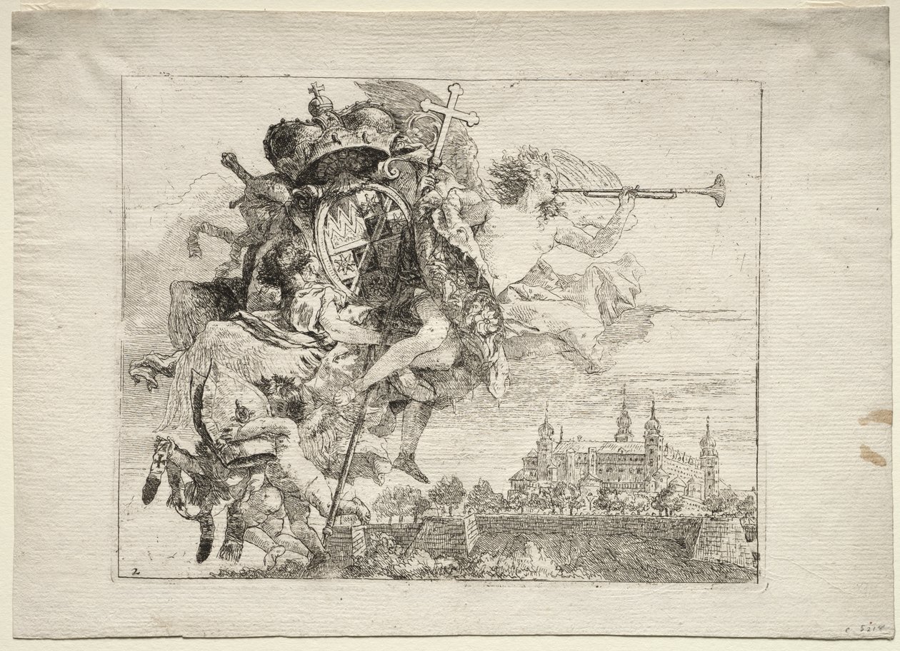 Flight into Egypt: Dedication with Winged Figure of Fame Bearing the Arms of the Prince-Bishop of Wurzburg by Giovanni Domenico Tiepolo