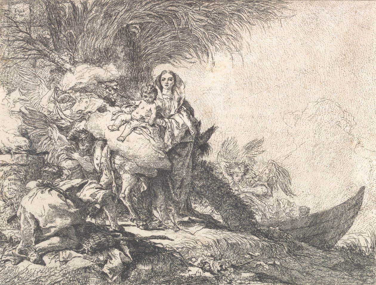 Joseph Adoring the Christ Child near a Smoking Altar, from the Flight into Egypt by Giovanni Domenico Tiepolo