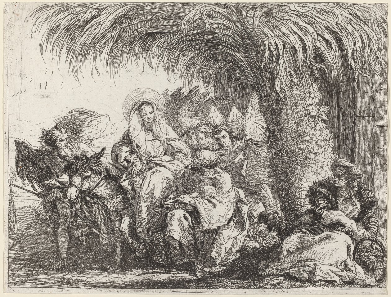 Joseph Kneels with the Child before Mary on the Donkey by Giovanni Domenico Tiepolo