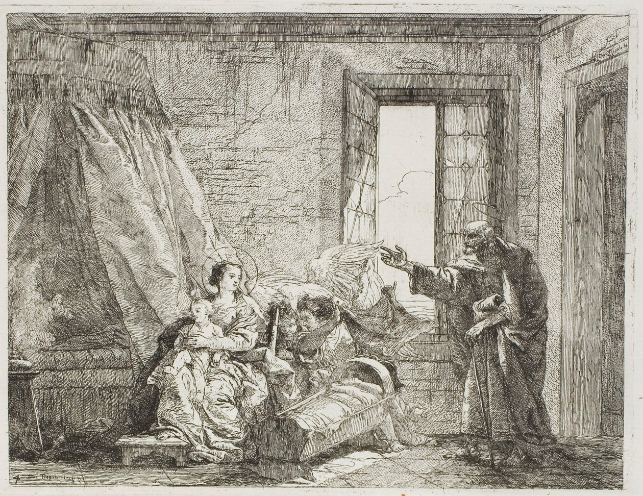 Joseph Tells Mary of Their Forthcoming Departure, plate four from The Flight into Egypt by Giovanni Domenico Tiepolo