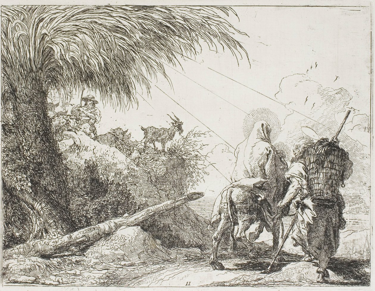Joseph and Mary Passing a Shepherd and His Flock, plate eleven from The Flight into Egypt by Giovanni Domenico Tiepolo