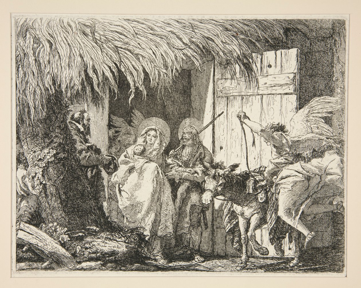 Joseph and Mary in front of a House, from the series Picturesque Ideas on the Flight into Egypt by Giovanni Domenico Tiepolo