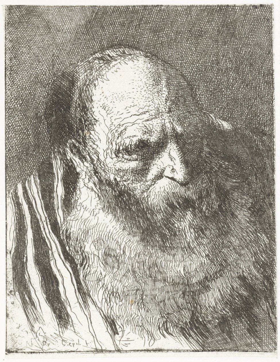 Man with Beard in Striped Cloak (series title: Collection of Heads) by Giovanni Domenico Tiepolo