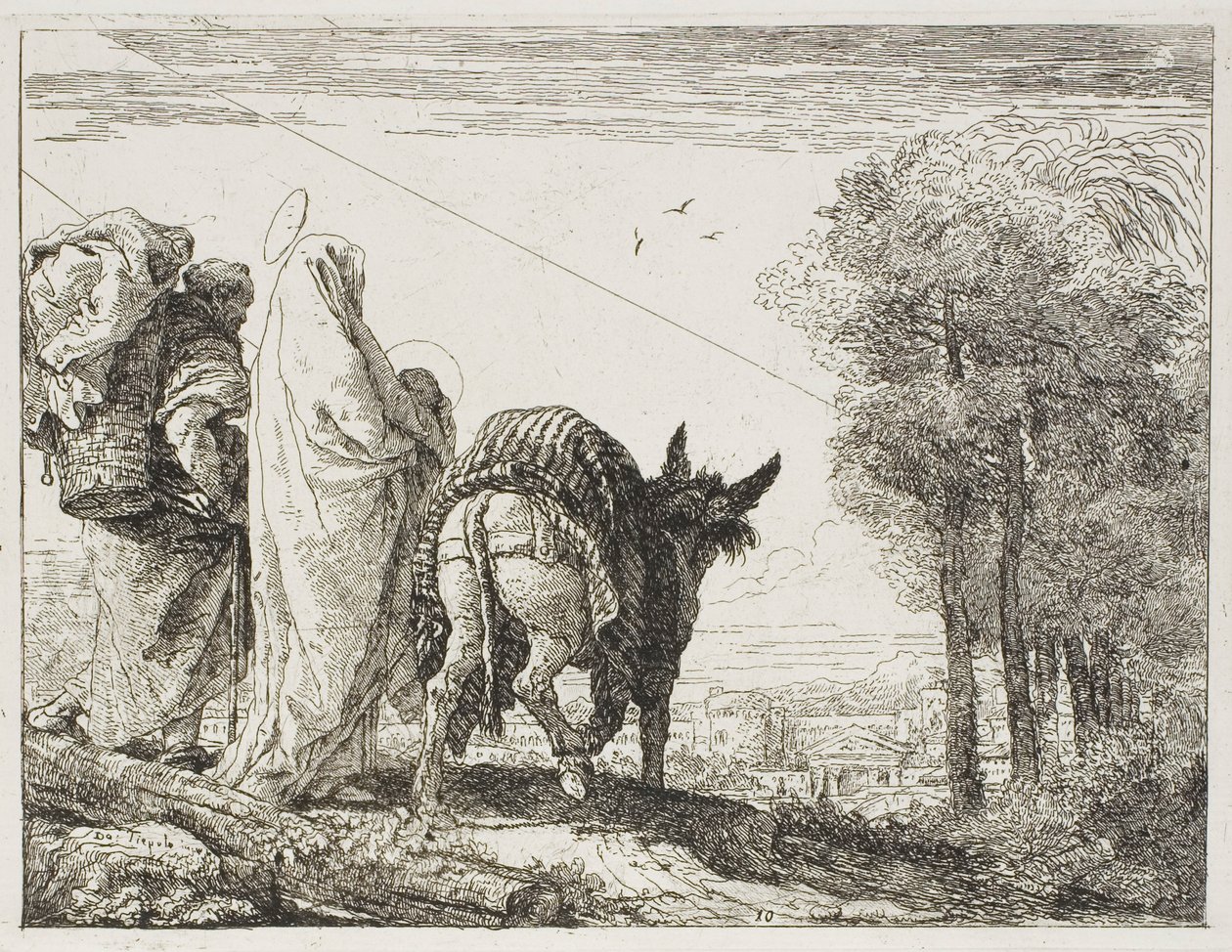 Mary Holding the Child in Her Arms and Joseph with the Basket, Plate Ten from The Flight into Egypt by Giovanni Domenico Tiepolo