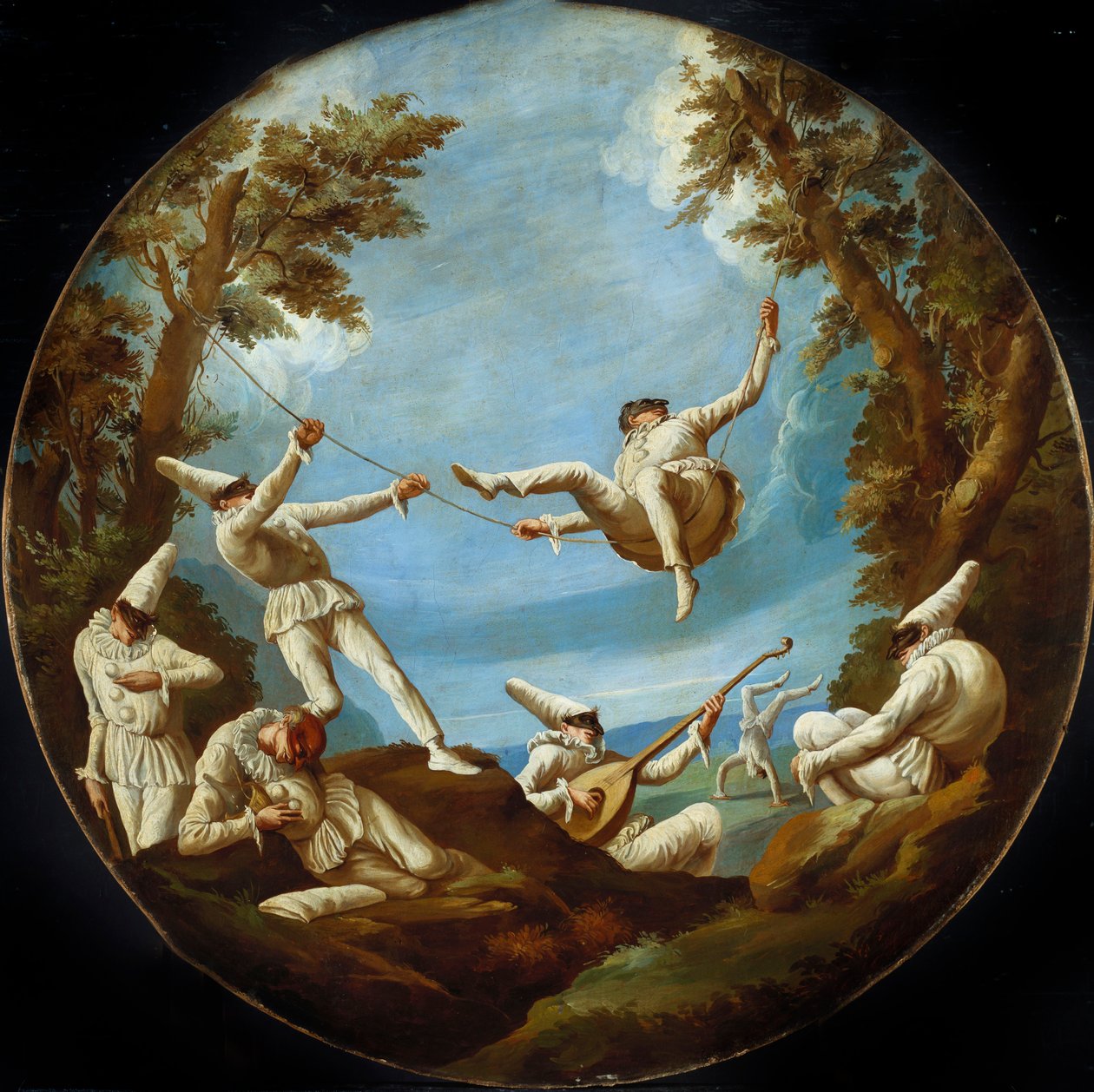 Punchinellos on Swings, making Music and doing Acrobatics in a Landscape by Giovanni Domenico Tiepolo