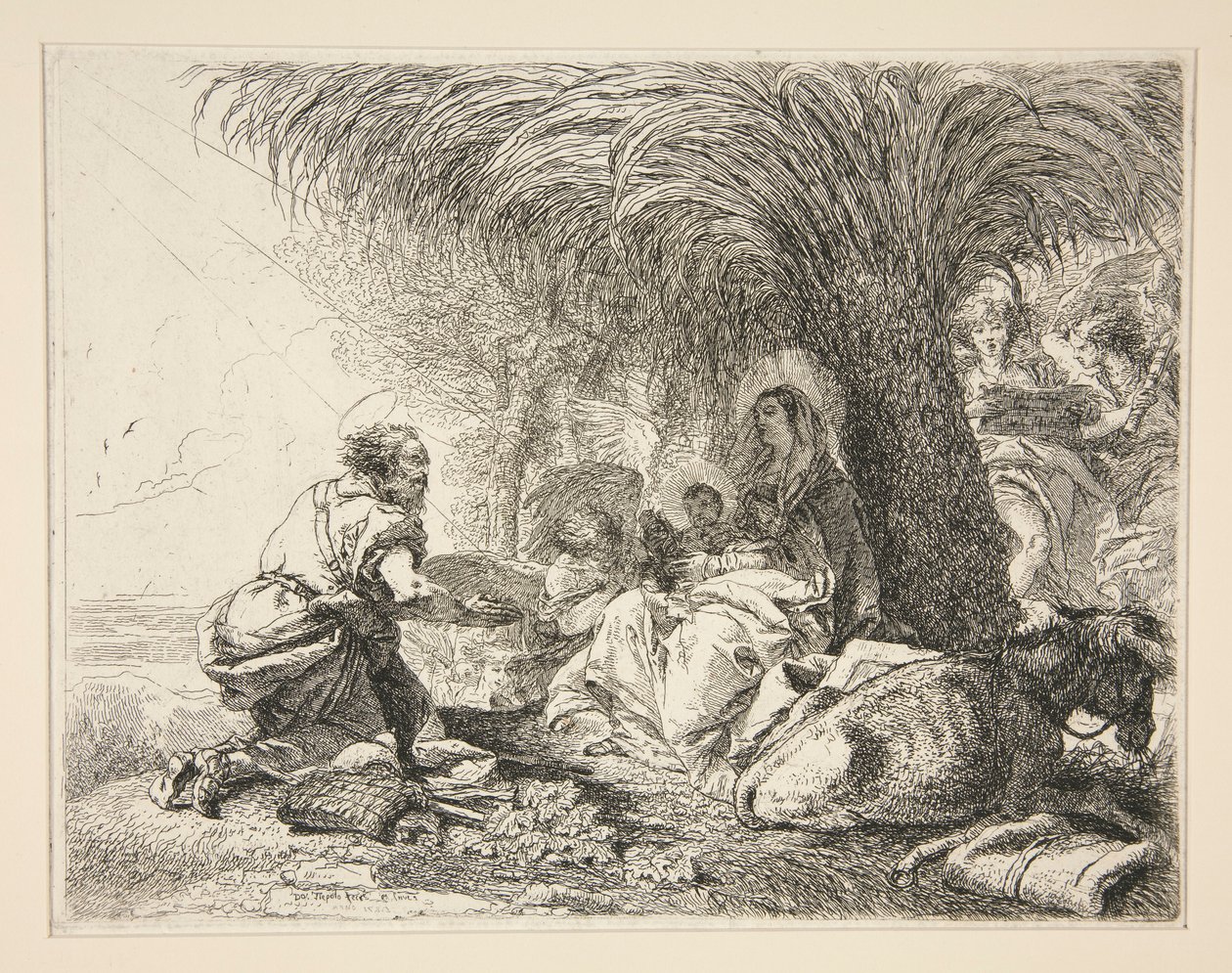 Saint Joseph Adoring the Infant Jesus, from the series Idee pittoresche sopra la fuga in Egitto (Flight into Egypt) by Giovanni Domenico Tiepolo