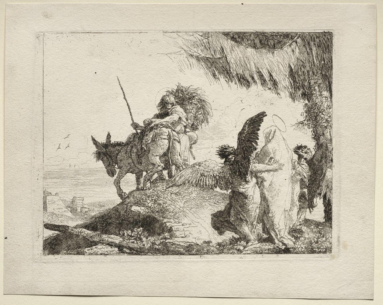 The Flight into Egypt: The Flight with the Madonna at Right Supported by Angels by Giovanni Domenico Tiepolo