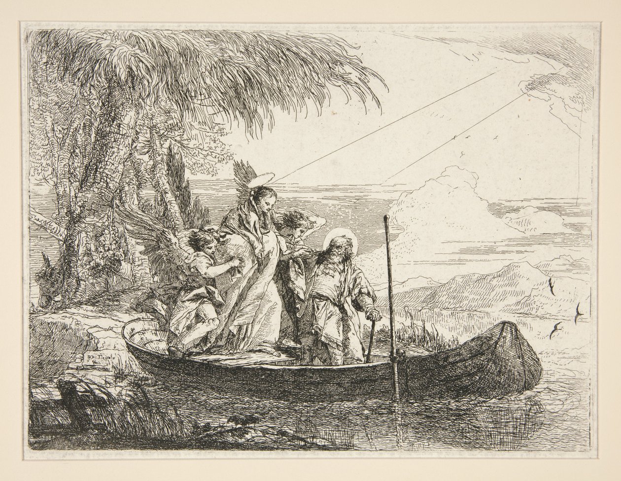 The Holy Family Enters a Boat, from the series Picturesque Ideas on the Flight into Egypt by Giovanni Domenico Tiepolo