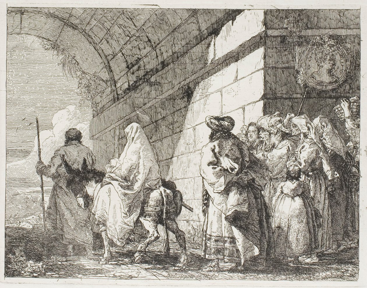 The Holy Family Leaving by a City Gate, Plate Seven from The Flight into Egypt by Giovanni Domenico Tiepolo