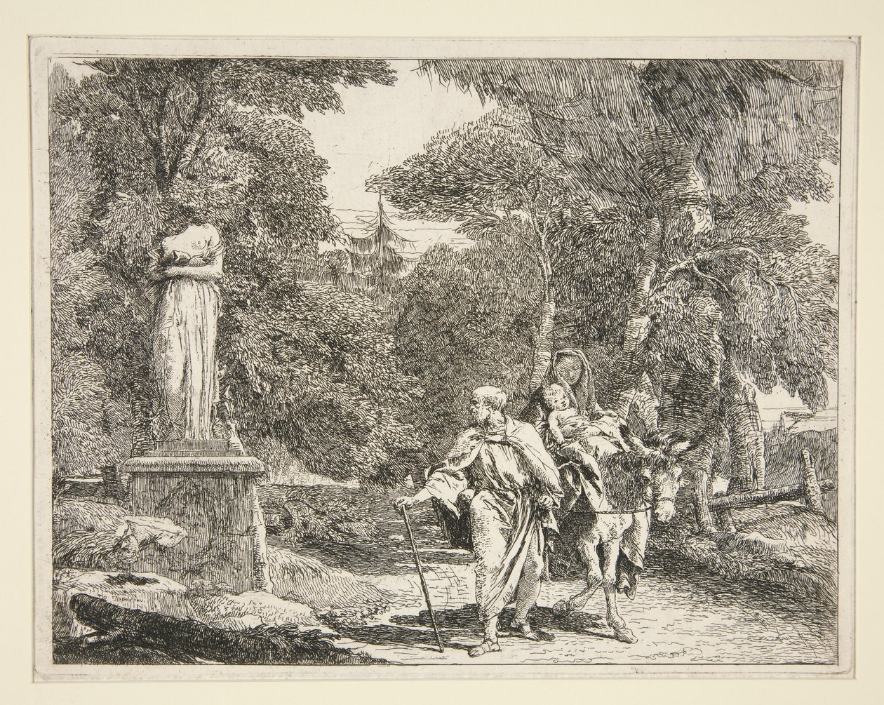 The Holy Family Passing Near a Statue, from the Series Picturesque Ideas on the Flight into Egypt by Giovanni Domenico Tiepolo