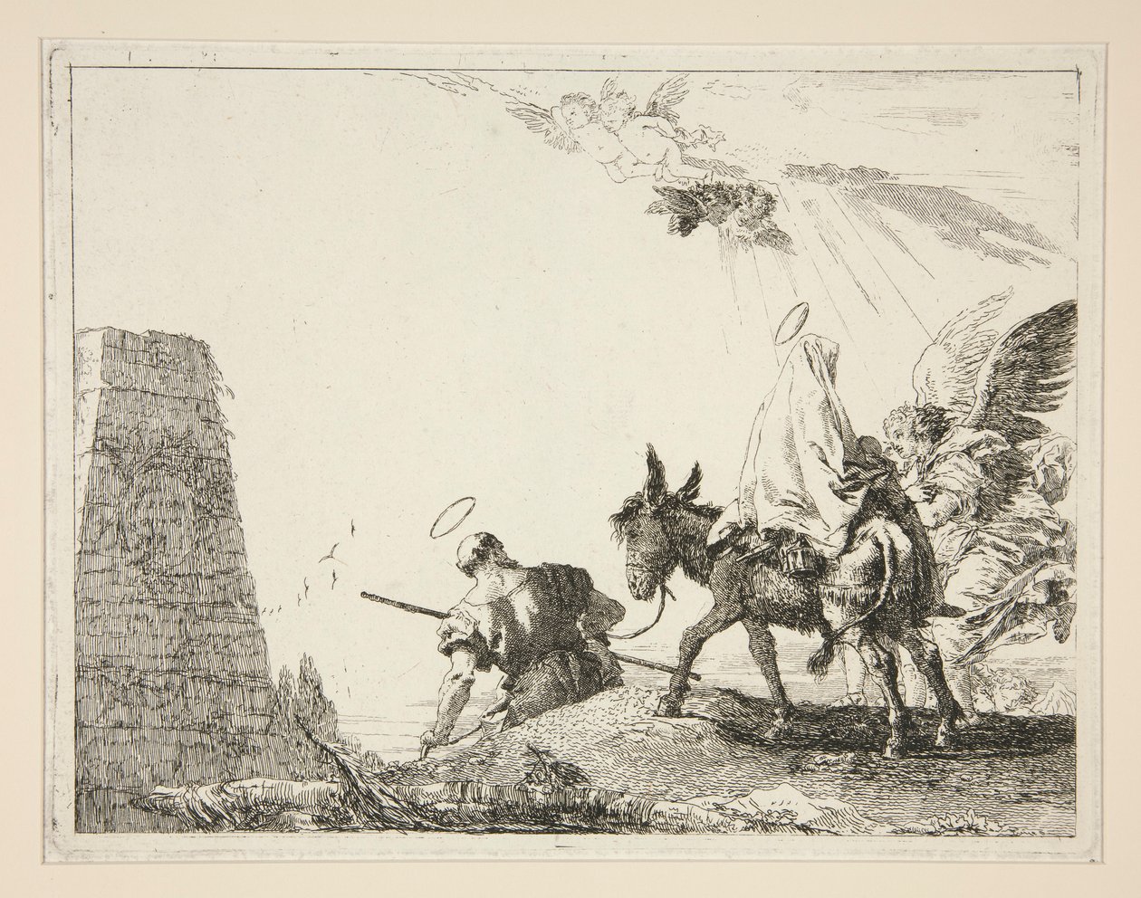 The Holy Family Passing a Pyramid, from the series Picturesque Ideas on the Flight into Egypt by Giovanni Domenico Tiepolo