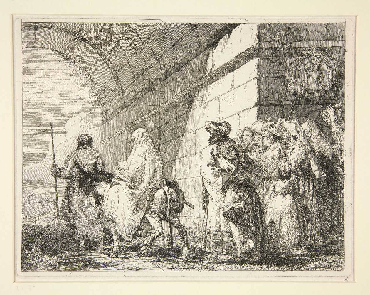 The Holy Family Passing under an Arch, Leaving by a City Gate, from the series Picturesque Ideas on the Flight into Egypt by Giovanni Domenico Tiepolo