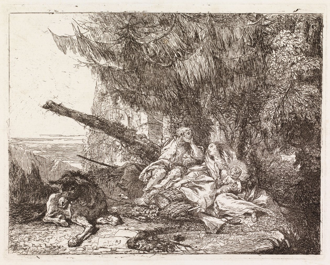The Holy Family Resting under a Fir Tree (The Flight into Egypt XXIII) by Giovanni Domenico Tiepolo