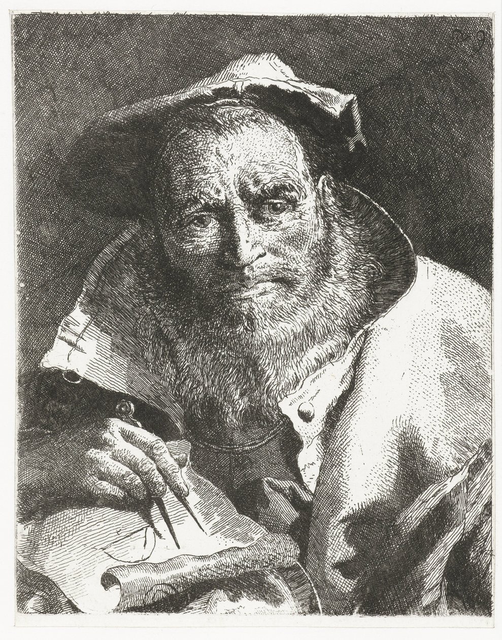 Scientist with Beret and Compass in Hand (series title: Collection of Heads, Raccolta di Teste) by Giovanni Domenico Tiepolo