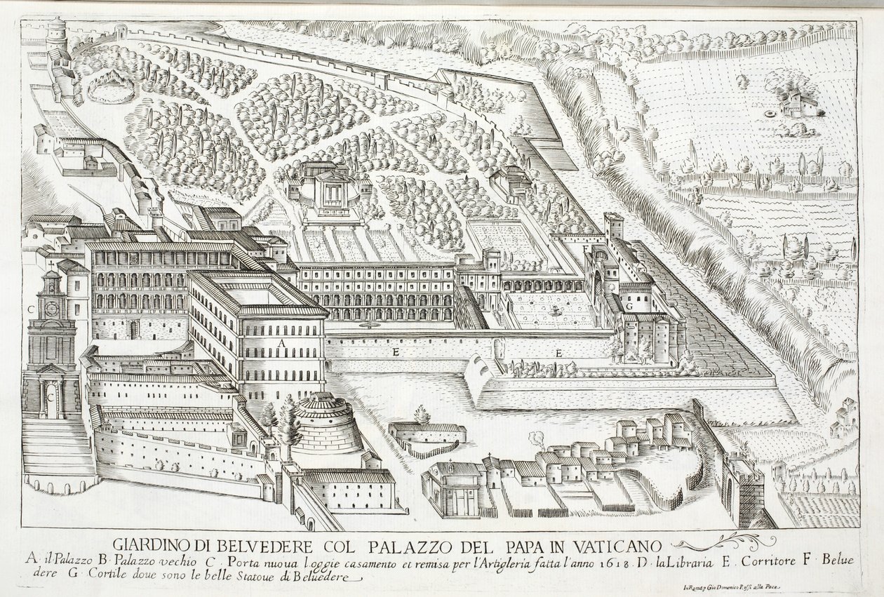 View of the Belvedere Gardens in the Papal Palace, Vatican by Giovanni Domenico de