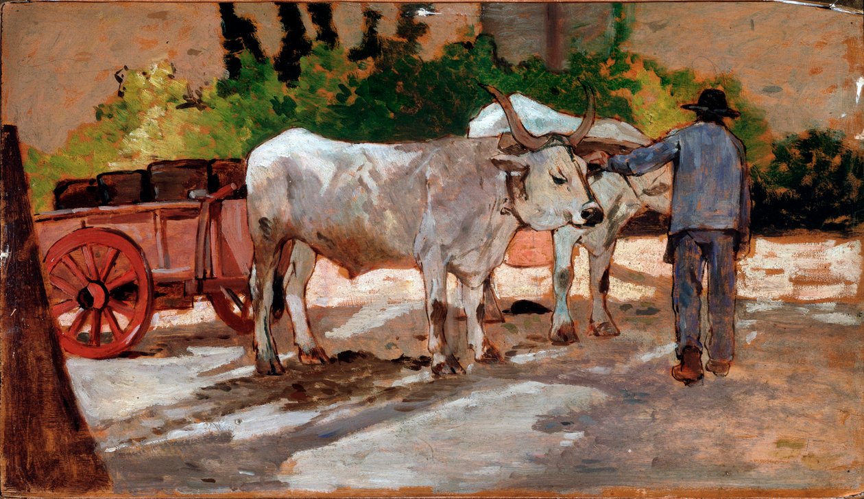 Cart with Bulls and Peasant by Giovanni Fattori