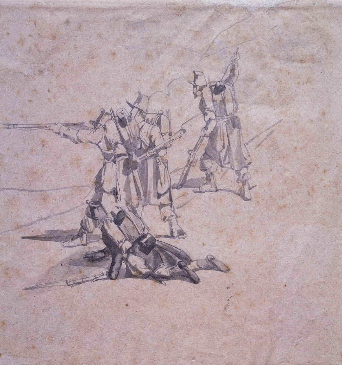 Four Soldiers in Action by Giovanni Fattori