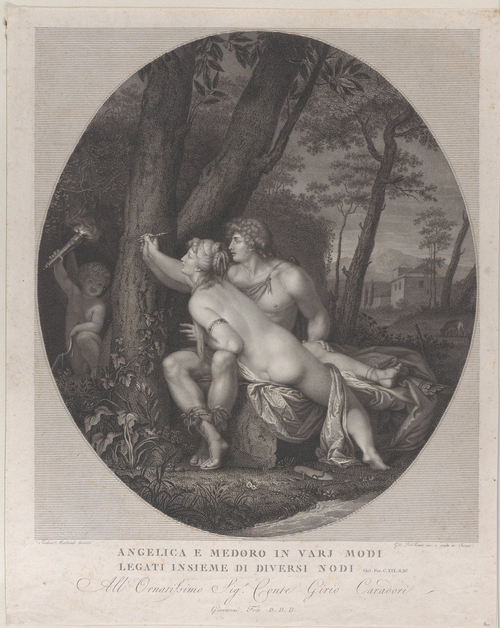 Angelica lying across the lap of Medoro and writes their names on a tree trunk, 1784-1836 by Giovanni Folo