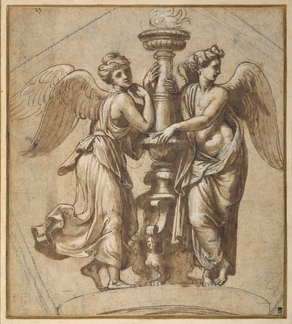 Victories embracing a candelabrum by Giovanni Francesco (c.1488 1528) Penni