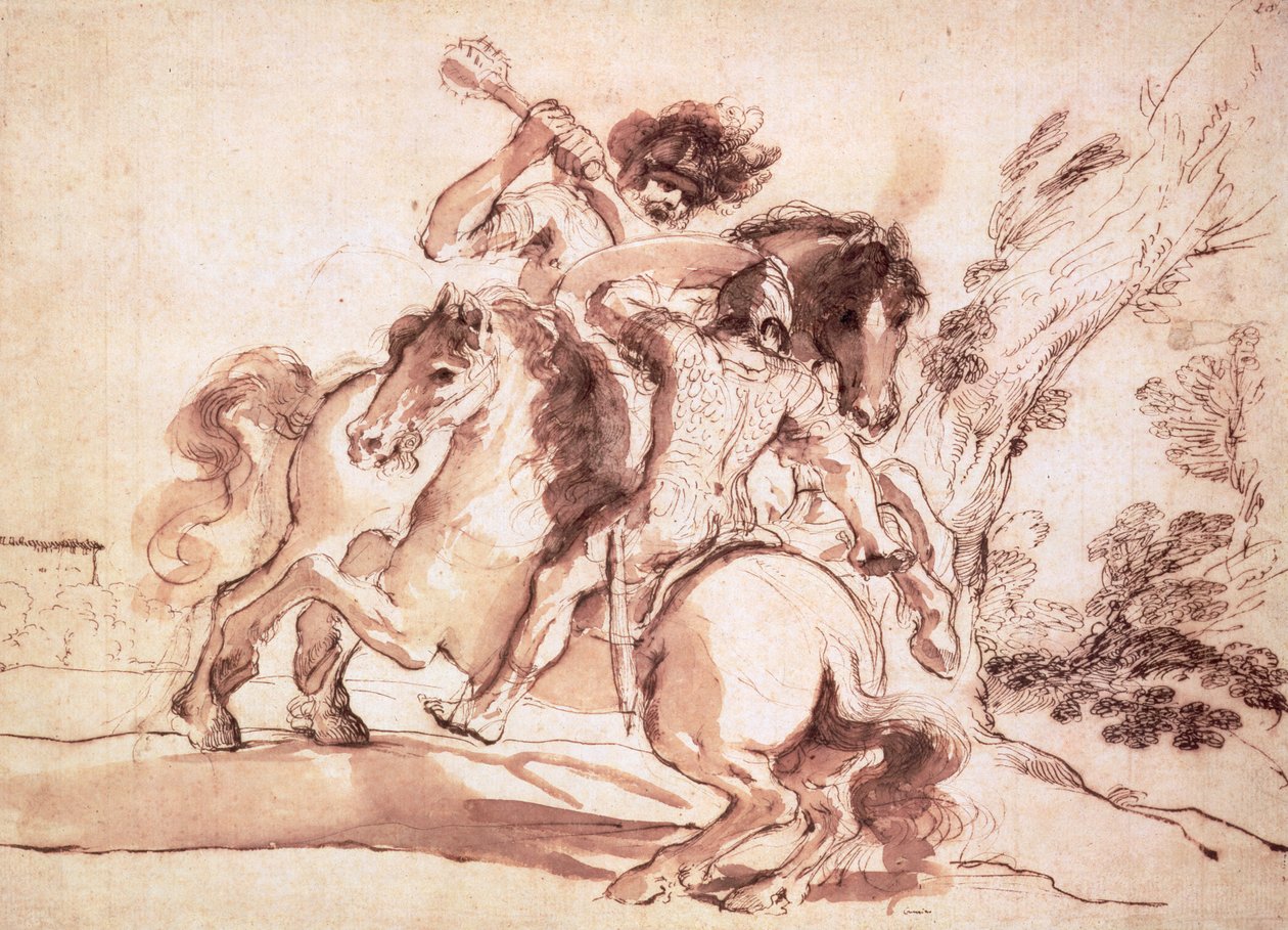 Two Horsemen Fighting by Giovanni Francesco Barbieri