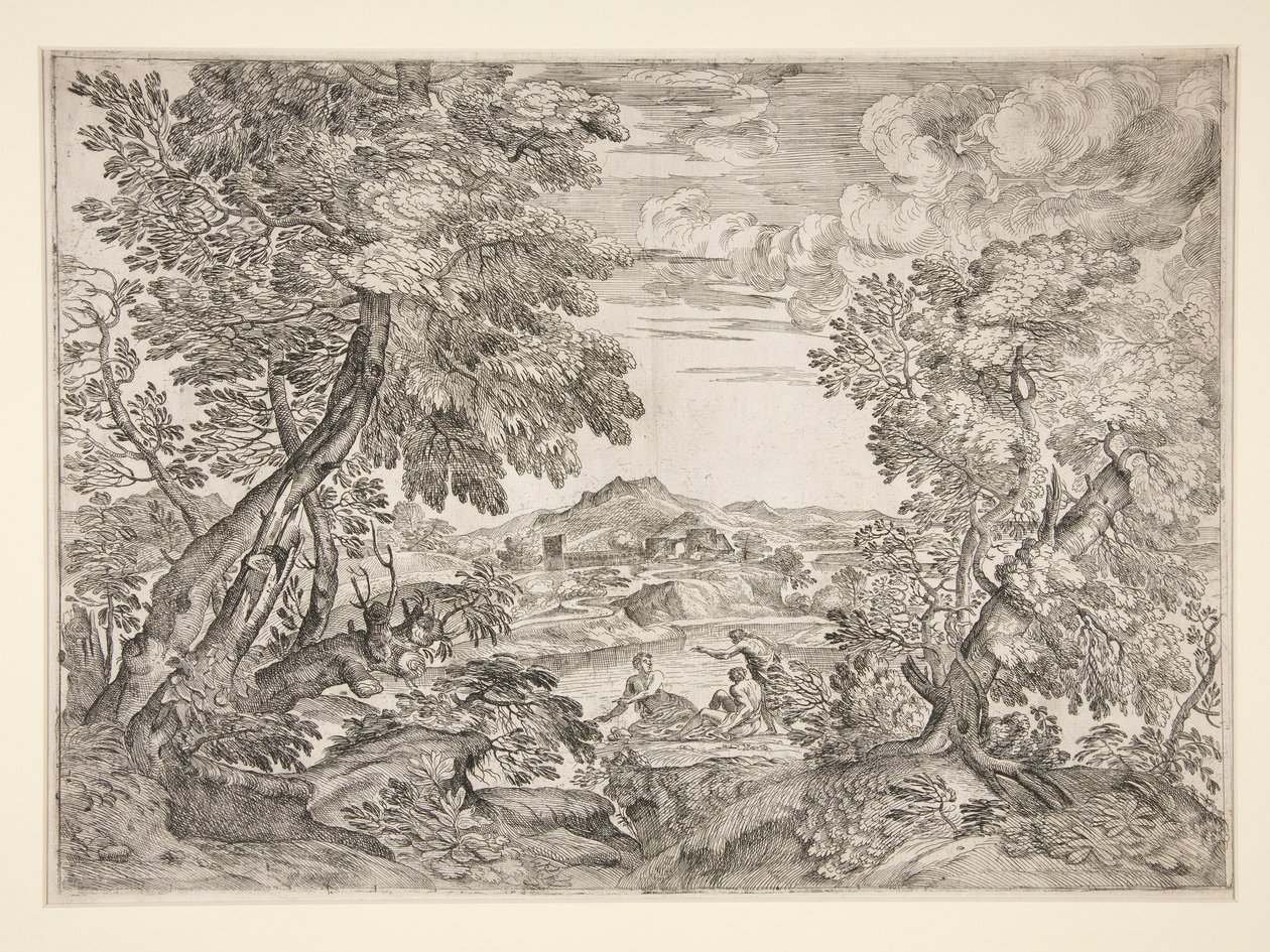Landscape with Three Men by a River by Giovanni Francesco Grimaldi