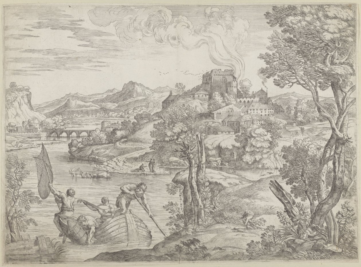 Landscape with Lute Player by Giovanni Francesco Grimaldi
