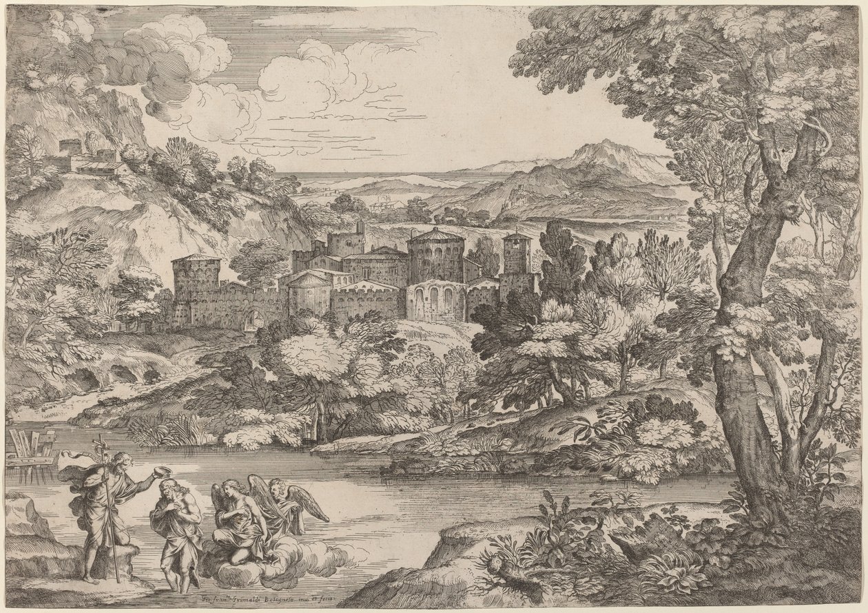 The Baptism of Christ, Set in a Mountainous Landscape by Giovanni Francesco Grimaldi