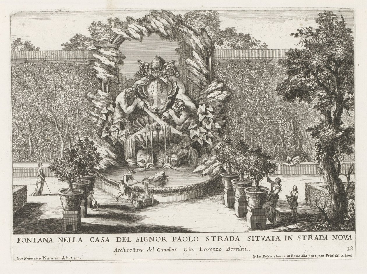 Fountain with a Papal Coat of Arms, Two Tritons, and Dolphins by Giovanni Francesco Venturini