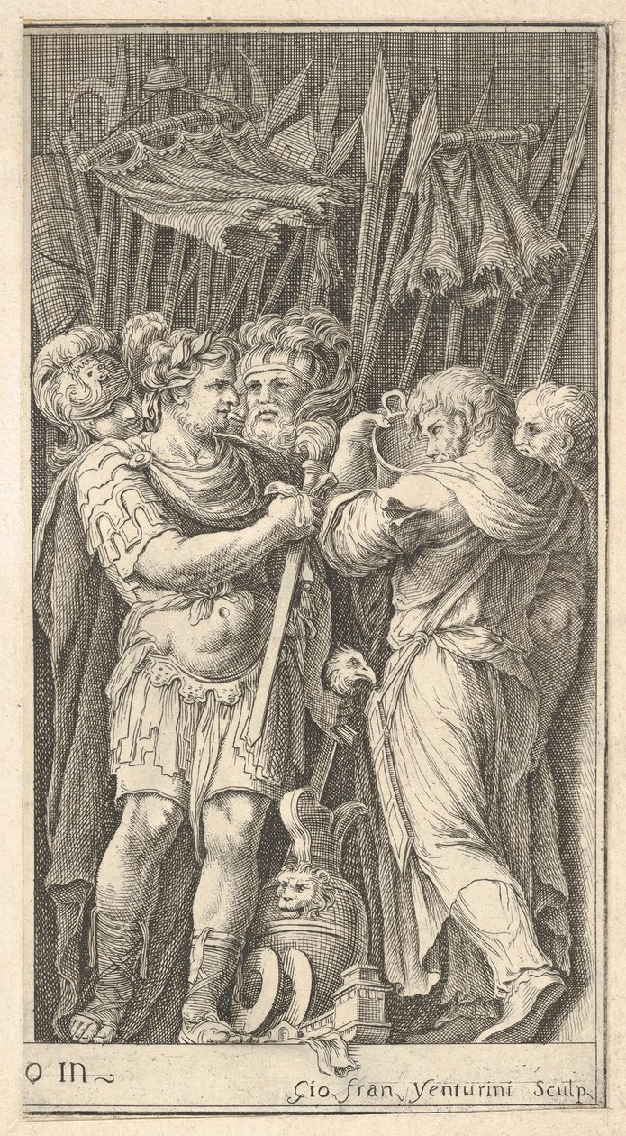 Soldiers, One Shown Frontally and Holding a Sword, at Right a Soldier with His Back by Giovanni Francesco Venturini