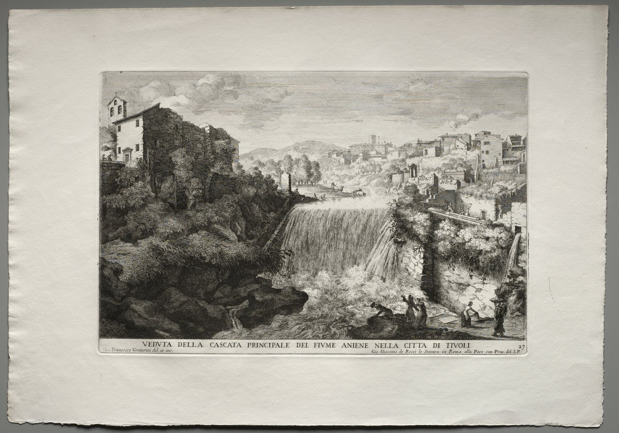 The Fountains of Rome, Book IV, plate 27: View of the Principal Cascade of the River Aniene in the City of Tivoli by Giovanni Francesco Venturini