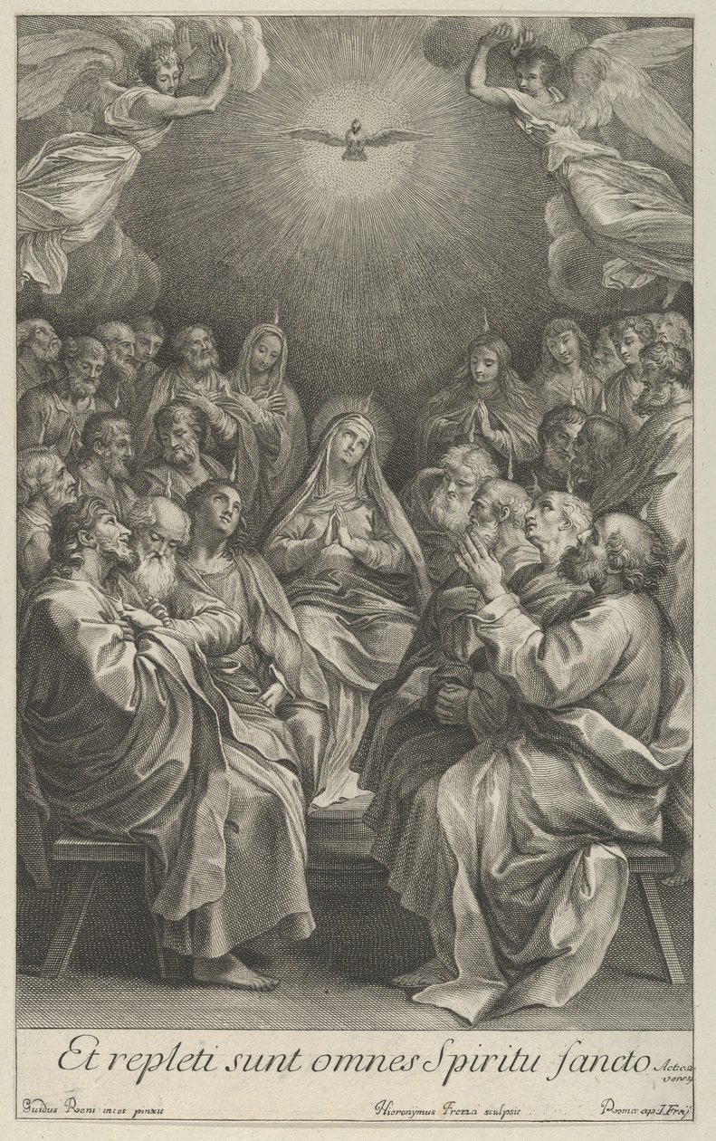 The Virgin with Apostles Looking Up Towards the Holy Dove and Two Angels, after Reni by Giovanni Girolamo Frezza