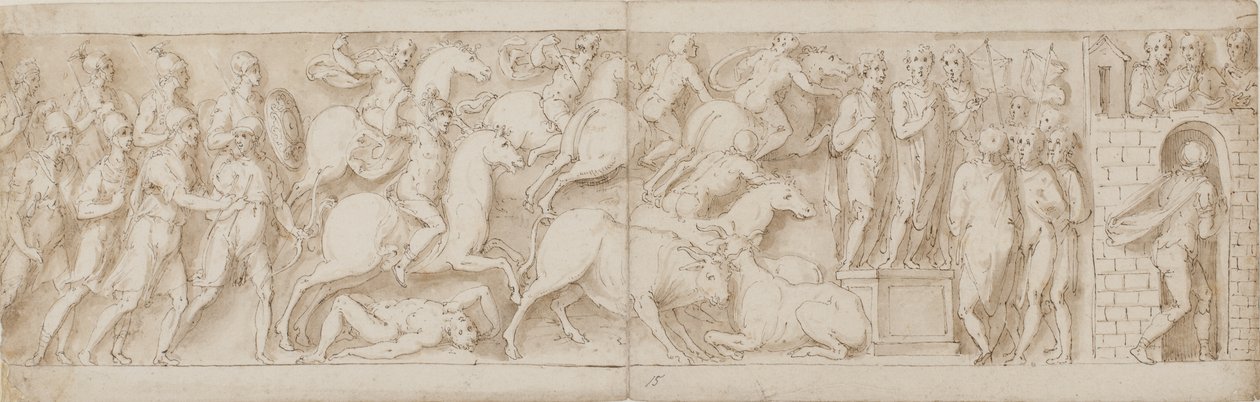 Roman Archers(?), Roman Assault (XCIX); Marcus Aurelius Addressing His Guards (C); Marcus Aurelius Receives a Warning (CI) by Giovanni Guerra