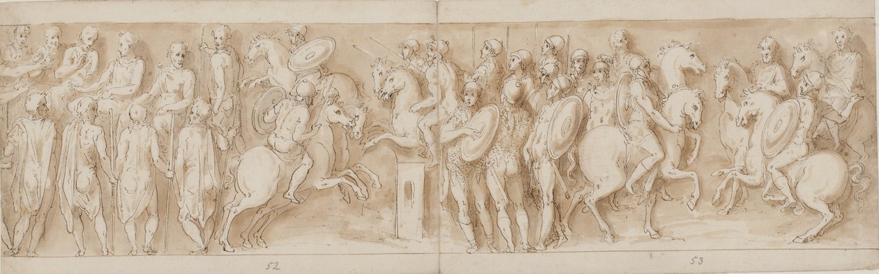 Sarmatians Before the Imperial Council; Surrounded by Guards, Marcus Aurelius and Pompeius on Horseback Watch a Skirmish; German Nobles Bringing a Message by Giovanni Guerra