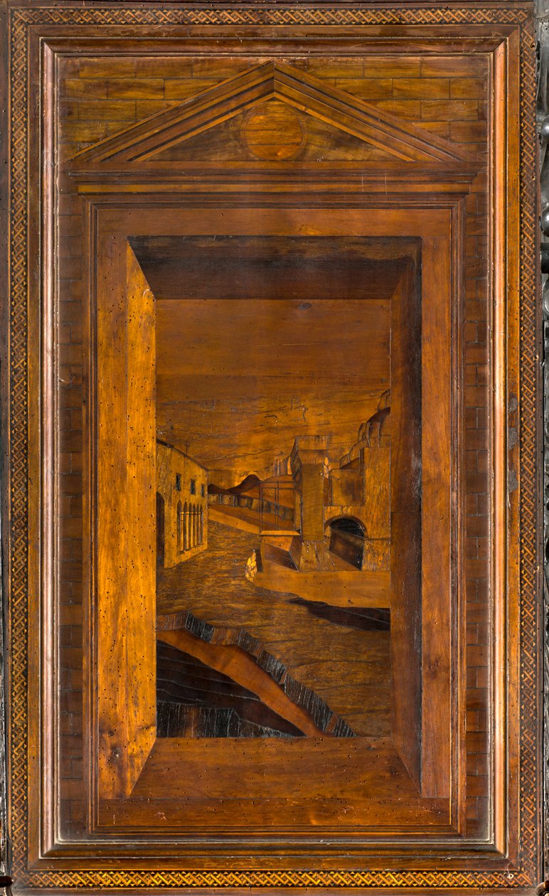 Lignaean Canonical Choir, Inlaid by Giovanni Maria Platina (1484), Upper Stall by Giovanni Maria Platina