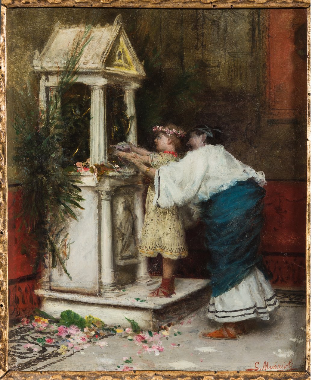 Mother and Daughter in front of a Small Temple by Giovanni Muzzioli