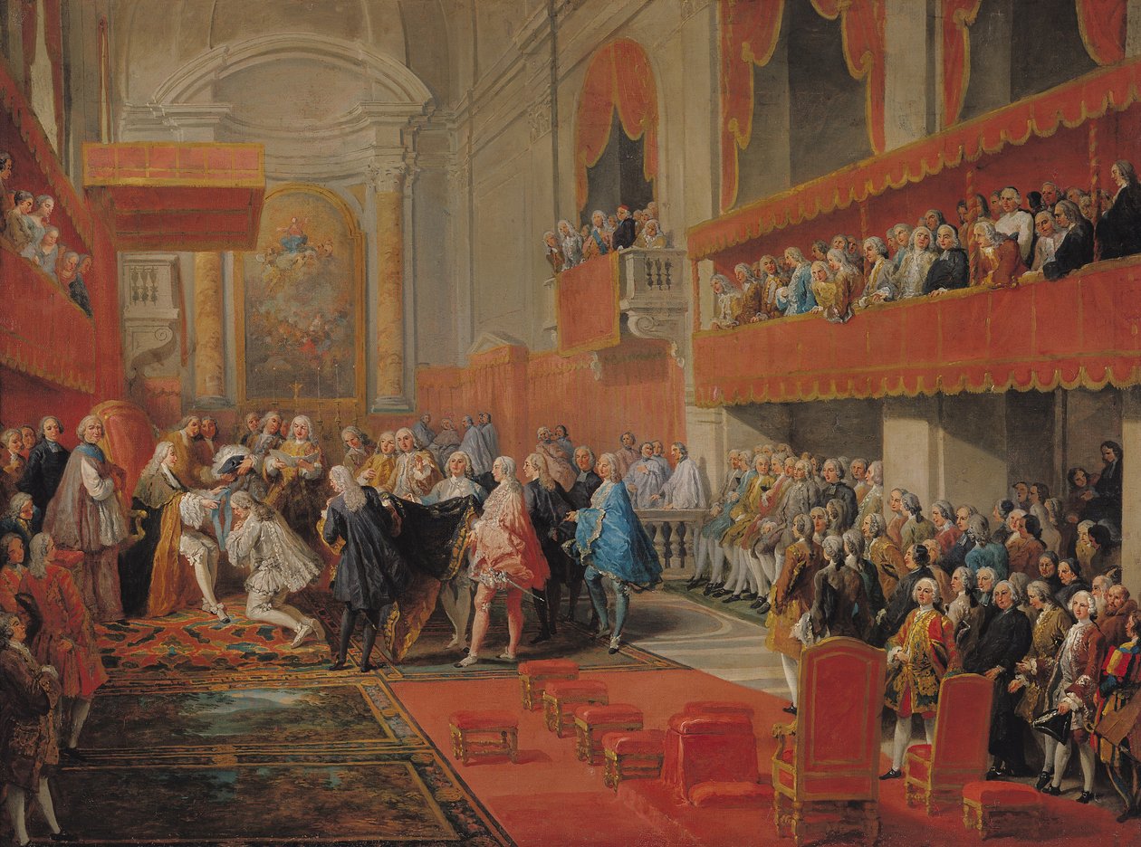 Presentation of the Order of the Holy Spirit to Prince Vaini by Paul-Hippolyte de Beauvillers (1684-1776) Duke of Saint-Aignan in 1732 by Giovanni Paolo Pannini