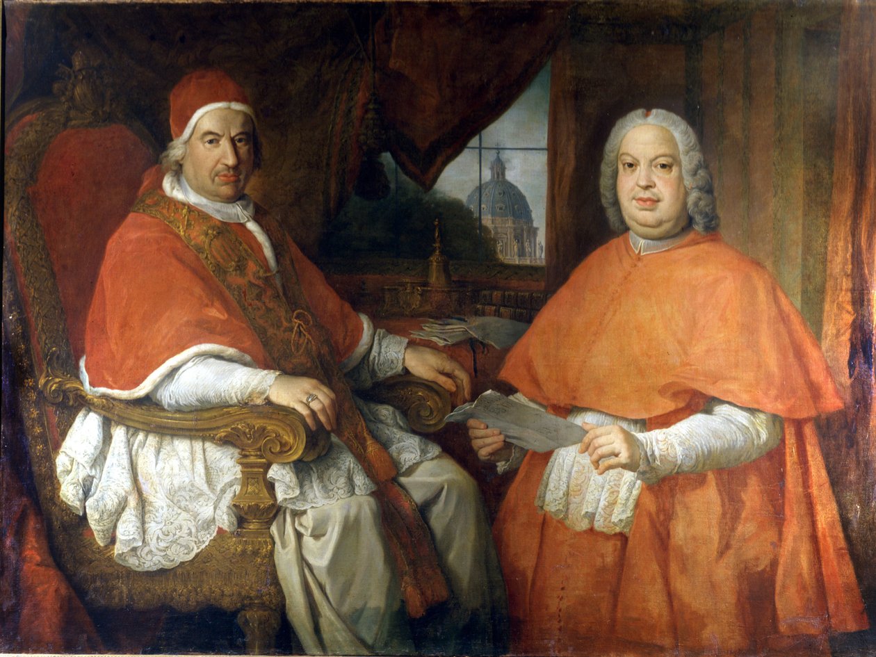 Portraits of Pope Benedict XIV (1675 - 1758) and Cardinal Silvio Valenti Gonzague. Painting by Giovanni Paolo Pannini (Panini). 18th century. Museo Nazionale Romano, Rome by Giovanni Paolo Pannini