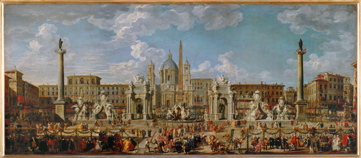 Preparations for the Fireworks and Decorations for the Festival on Piazza Navona in Rome, November 30 by Giovanni Paolo Pannini or Panini